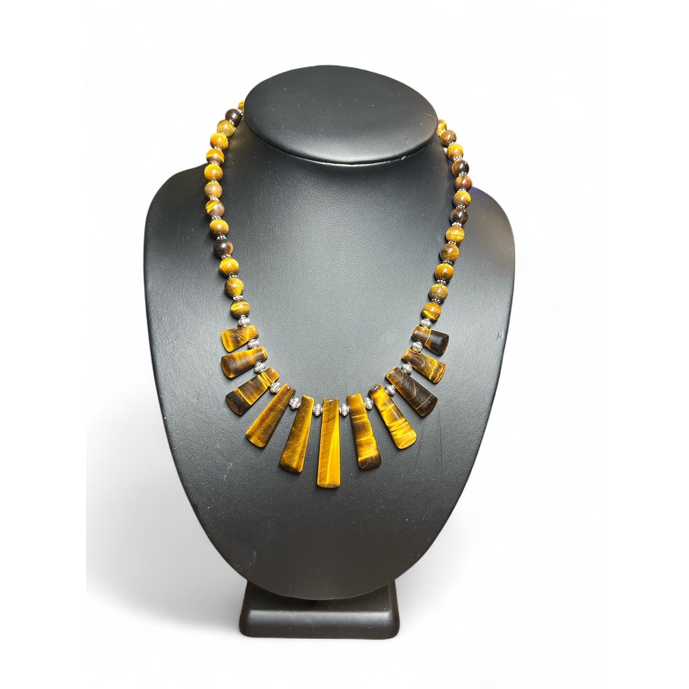 Genuine Tiger Eye‎ Necklace Beaded Gemstone Statement Bib Necklace